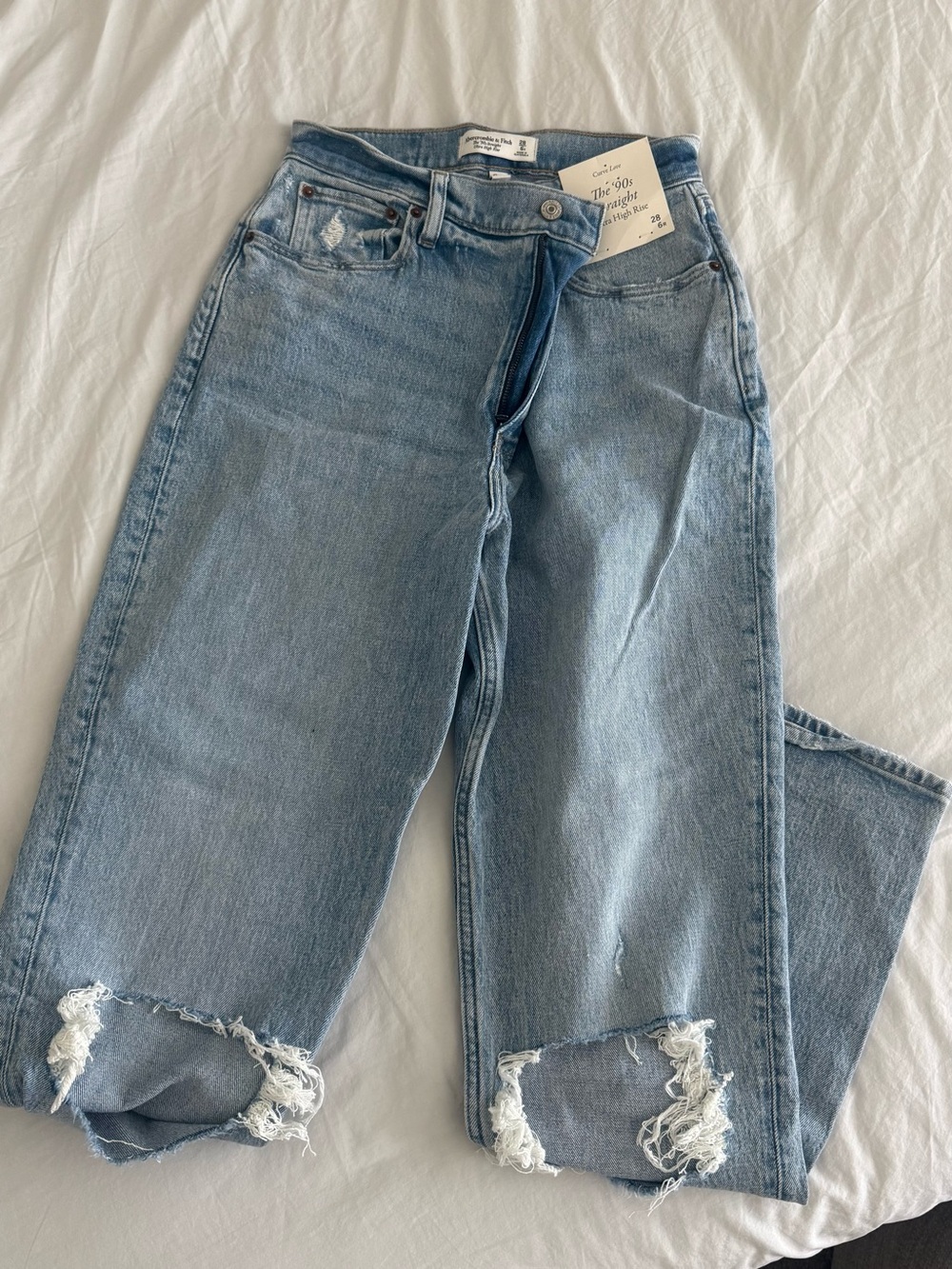 Abercrombie & Fitch Light Blue Straight Leg Distressed Jeans